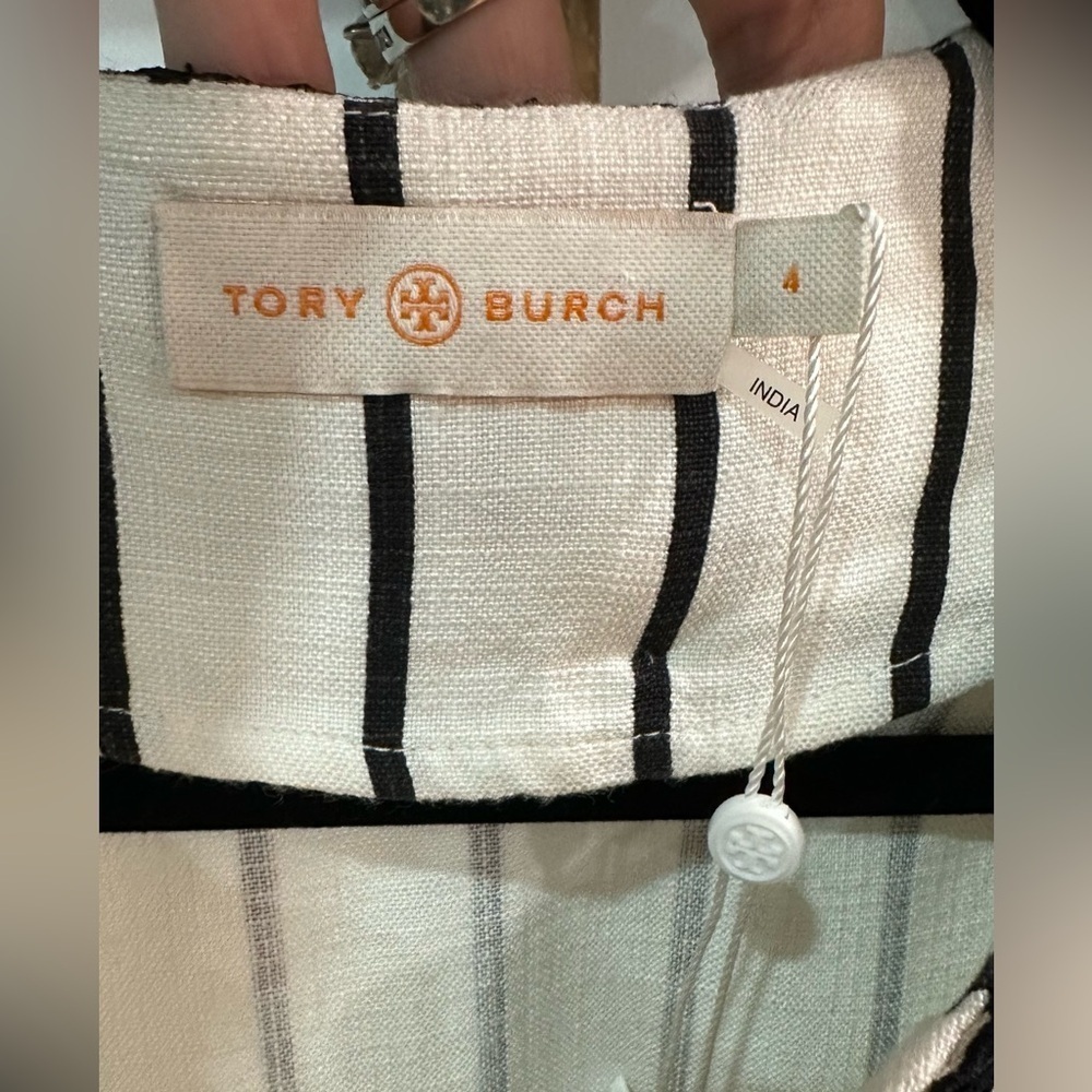 NWT Tory Burch Ivory Black Filipa Rayon Slub Stripe Tunic 4 - Picture 10 of 14